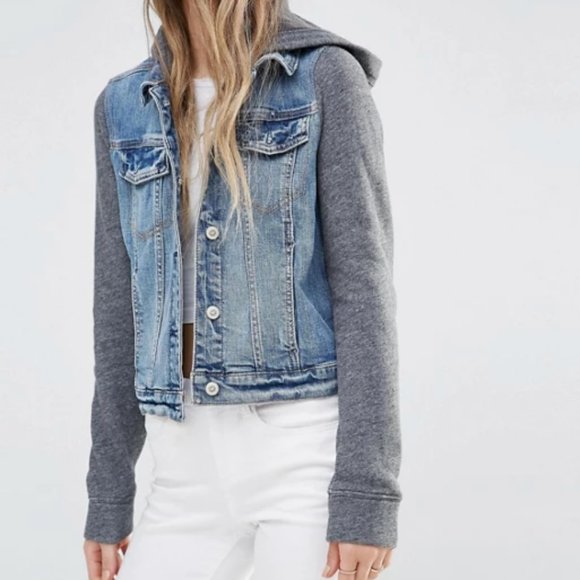 Nwot Hollister Jean Jacket Hoodie Large 
